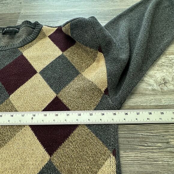 Vintage 90s Croft & Barrow Gray Tan Mens XLT Diamond Argyle USA Grandpa Sweater - Picture 6 of 9